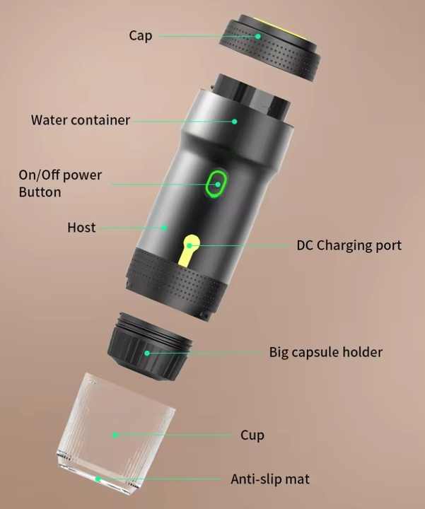 White 3-in-1 Portable Electric Espresso Maker - Rechargeable Travel Coffee Machine for Capsules & Ground Coffee 6