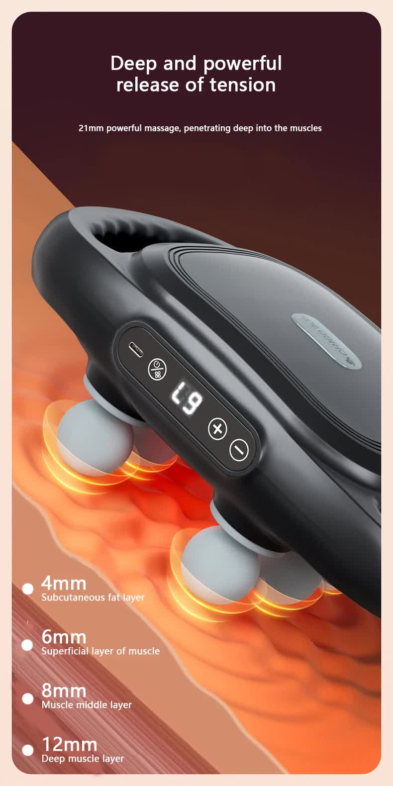 Dark Grey Advanced 6-Head Percussion Massager with Heat - Rechargeable Deep Tissue Muscle Relief Gun 3