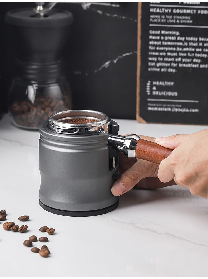 Silver Round Professional Aluminum Espresso Tamping Station - Adjustable Portafilter Holder Stand 5