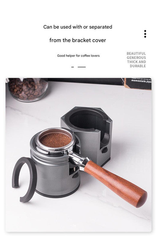 Silver Round Professional Aluminum Espresso Tamping Station - Adjustable Portafilter Holder Stand 7