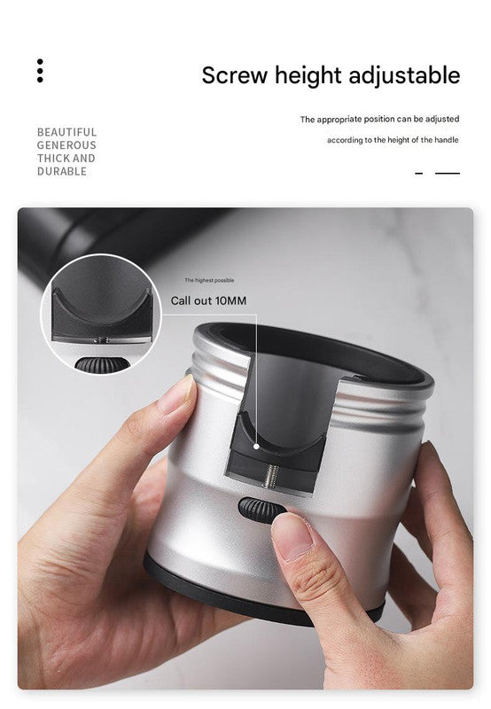 Silver Round Professional Aluminum Espresso Tamping Station - Adjustable Portafilter Holder Stand 8