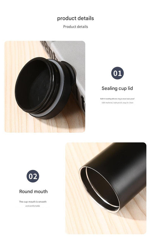 Black Sleek Insulated Stainless Steel Coffee Tumbler Set (400ml & 500ml) - One-Touch Lid Travel Mugs 8