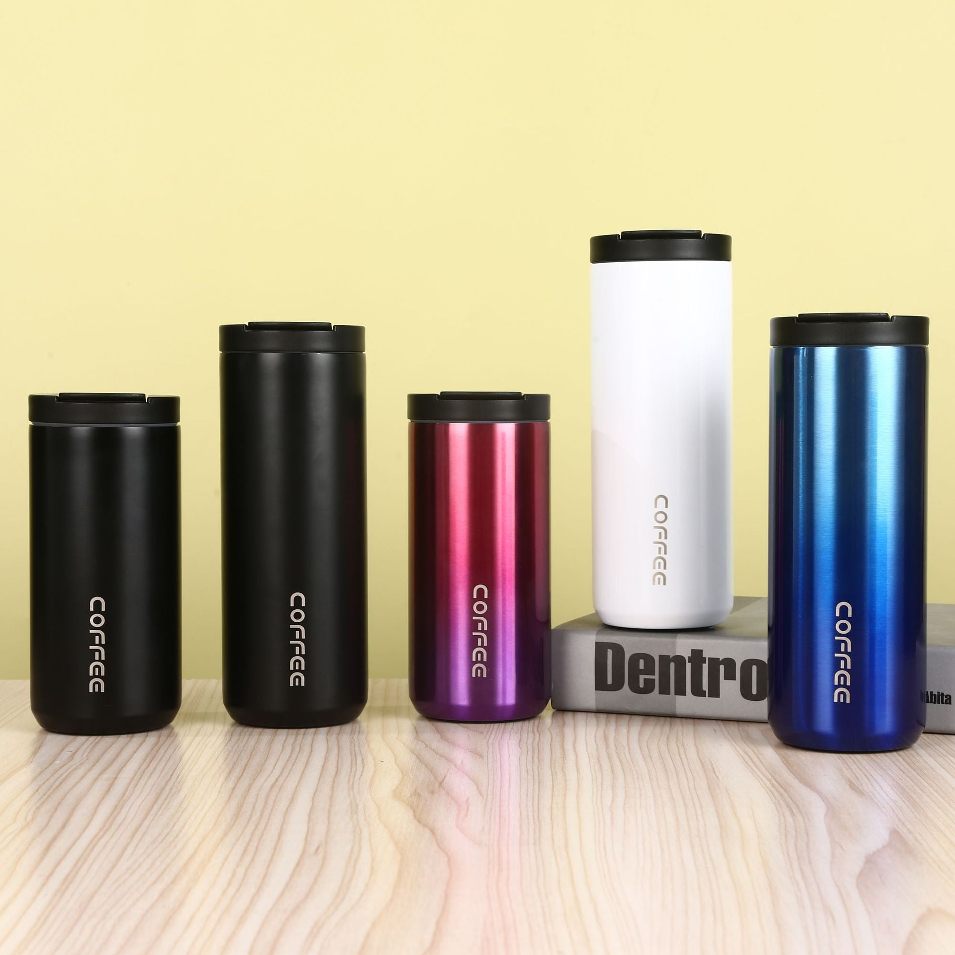 Blue Gradient Color Sleek Insulated Stainless Steel Coffee Tumbler Set (400ml & 500ml) - One-Touch Lid Travel Mugs 3