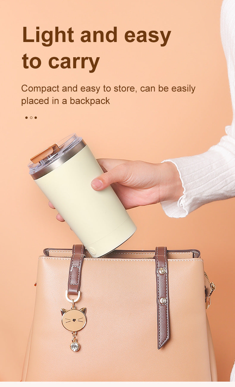 Light Yellow 316 Stainless Steel Rechargeable Electric Self-Stirring Mug - 420ml Automatic Mixing Cup with Magnetic Rotor 9