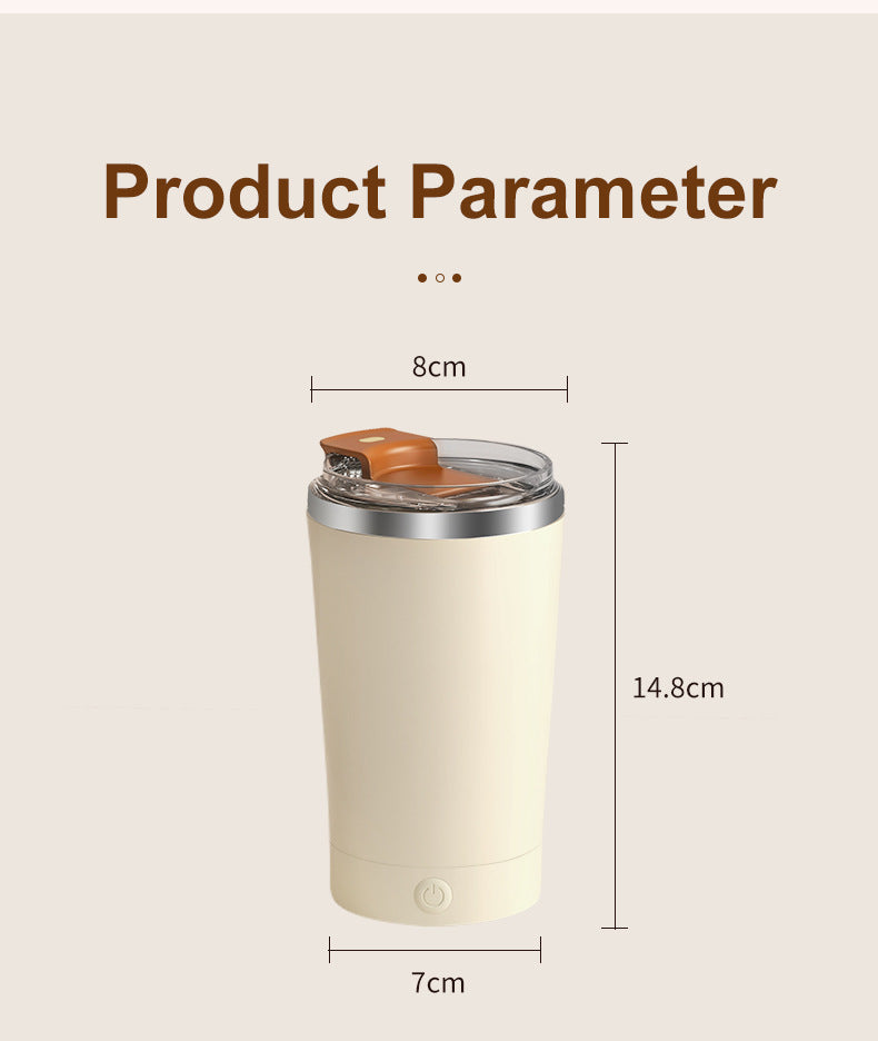 Light Yellow 316 Stainless Steel Rechargeable Electric Self-Stirring Mug - 420ml Automatic Mixing Cup with Magnetic Rotor 12