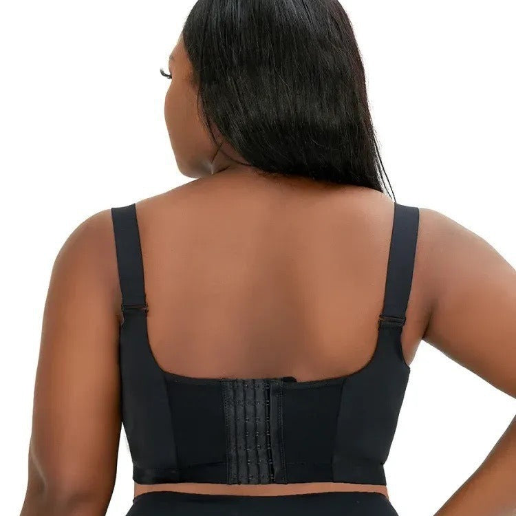 36/80D Black Plus-Size Seamless Underwire Bra - Lift & Support Deep V Sports Back Design