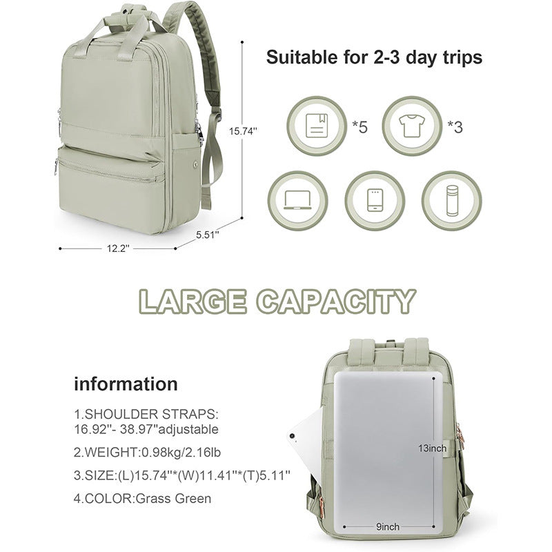 Green Large Capacity Travel Laptop Backpack - Sleek Business Shoulder Bag with Padded Compartment 3