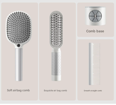 Rose Red 4-Piece Set Women's Air Cushion Comb for Long Hair Anti-Static Detangling Massage Scalp Comb Portable Fluffy Styling Brush 3