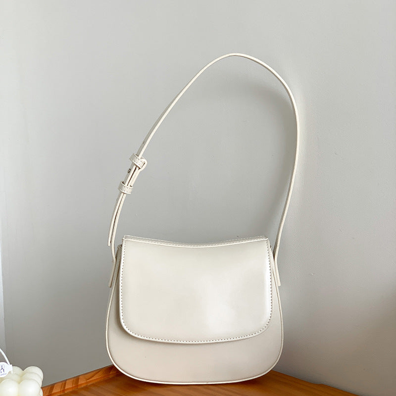 White Women's Vintage Flap Shoulder Bag Solid Color Summer Fashion Large Capacity Tote Minimalist Underarm Commuter Bag
