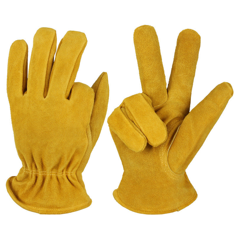XL Coffee Durable Cowhide Work Gloves - Insulated Windproof Anti-Slip for Outdoor Handling & Cycling