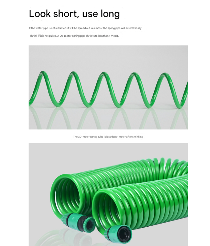 10m Retractable Spring Garden Hose with 5-Function Spray Gun - EVA Burst-Proof Watering Hose for Car Washing 3