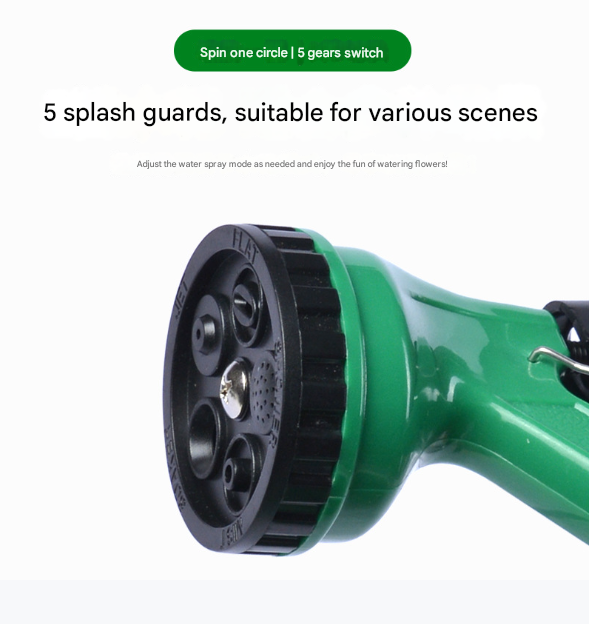 10m Retractable Spring Garden Hose with 5-Function Spray Gun - EVA Burst-Proof Watering Hose for Car Washing 4