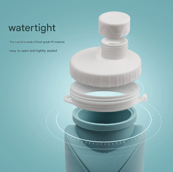 Grey Portable Silicone Collapsible Water Bottle - Foldable Sports Cup for Cycling and Outdoor Fitness 3