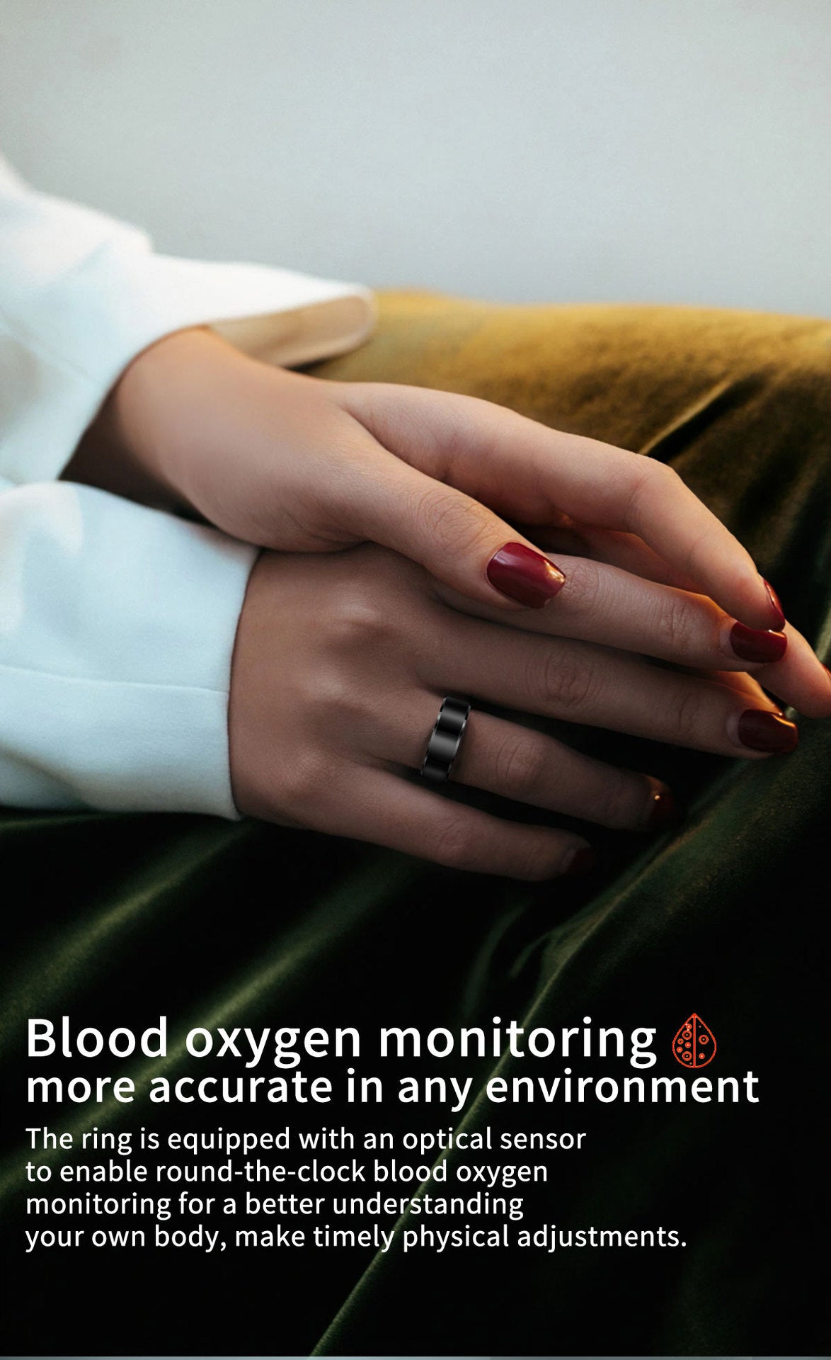 Black Round 0.71inch Smart Ring with Heart Rate and Sleep Tracking - IP68 Waterproof Fitness Tracker with Step Counter 4