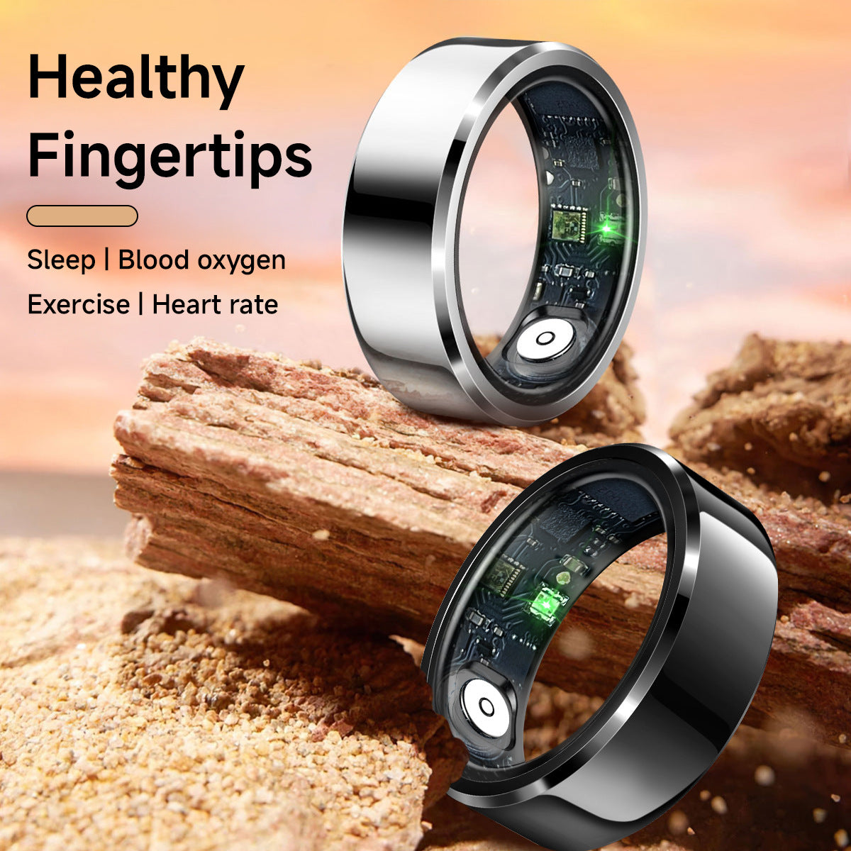 Black Round 0.74inch Smart Ring with Heart Rate and Sleep Tracking - IP68 Waterproof Fitness Tracker with Step Counter 3