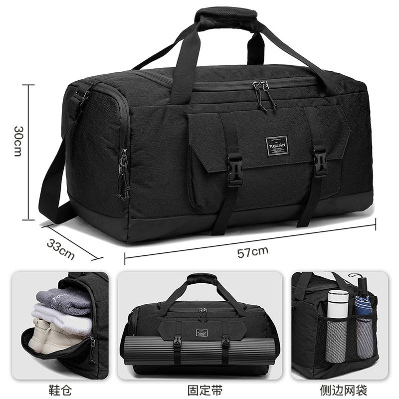 Black Dry Wet Separation Gym Bag - Yoga Fitness Travel Duffel - Shoe Compartment