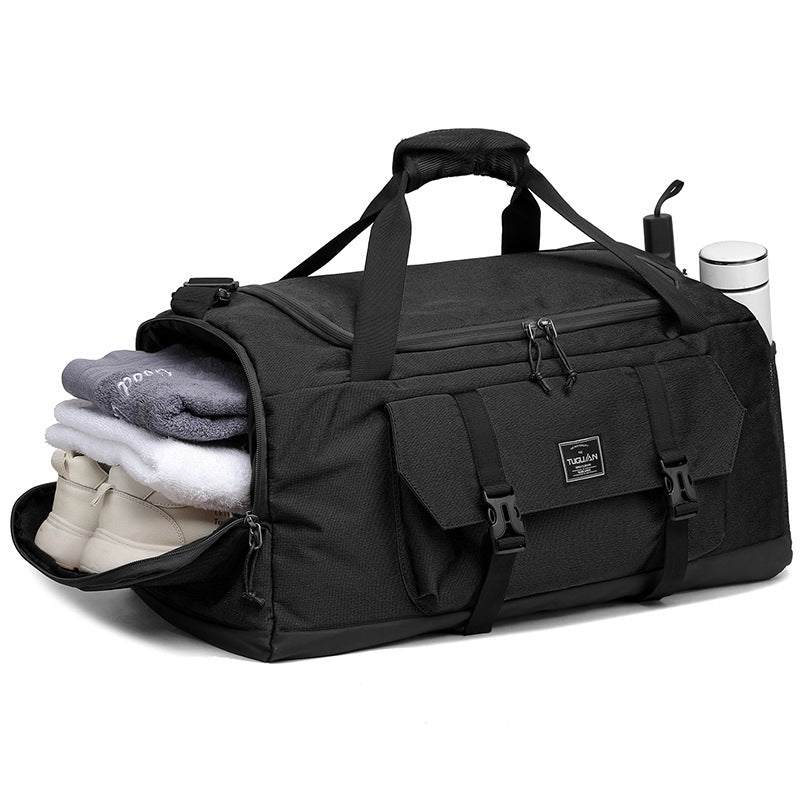 Black Dry Wet Separation Gym Bag - Yoga Fitness Travel Duffel - Shoe Compartment 6