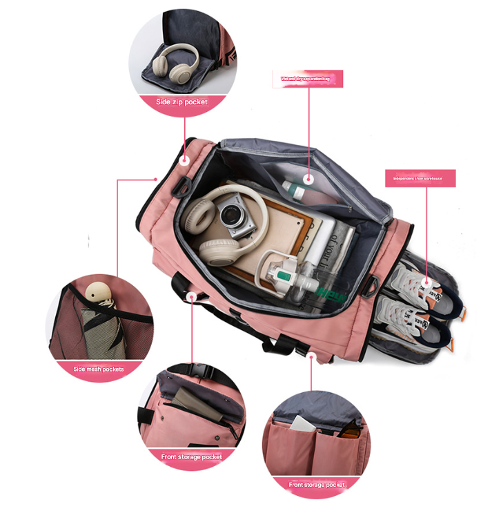 Pink Capacity Travel Duffel Bag - Unisex - Multi-Color - 56x29x27cm 3