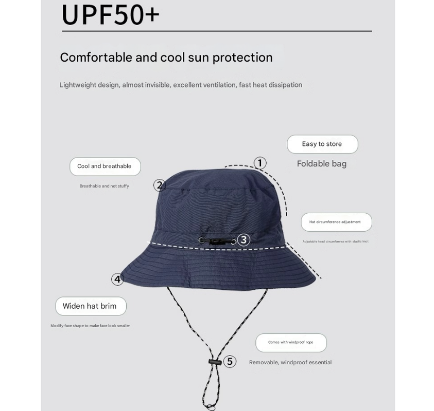 Black 2pcs Waterproof Bucket Hat - Foldable Outdoor Sun Hat - 55-59cm - with Chinstrap 3
