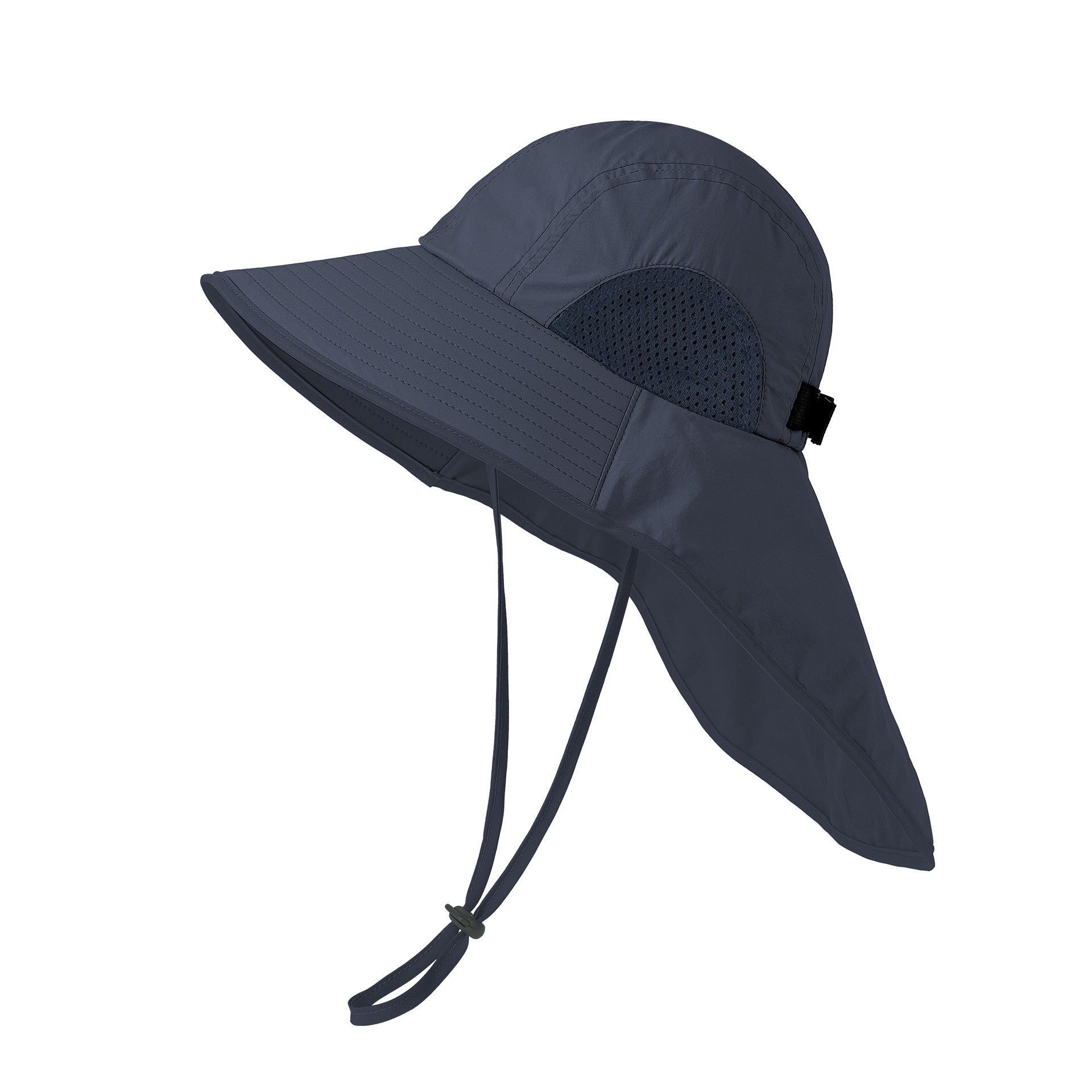Navy Blue Wide Brim Sun Hat with Cape - Foldable UV Protection - 10cm Brim