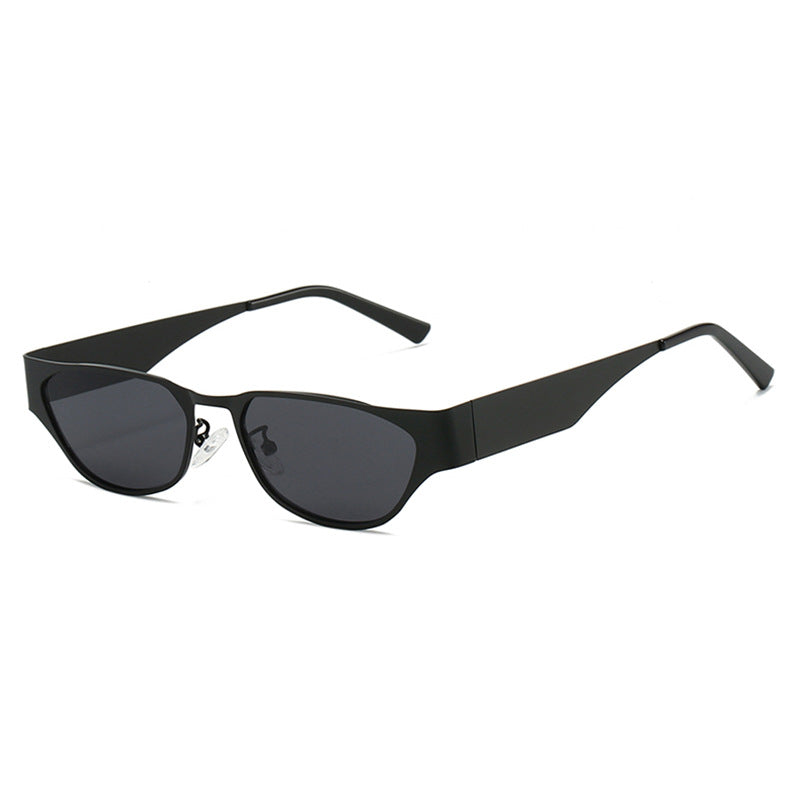 Black Frame Black and Gray Sheet Retro Cat-Eye Metal Sunglasses for Women - UV Protection Stylish Streetwear Shades