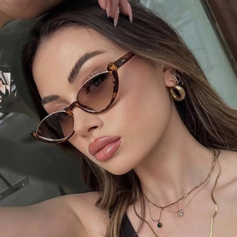 Rice White Tea Tablet 2PCS Fashionable Cat-Eye Sunglasses for Women - Retro INS Style UV Protection Shades