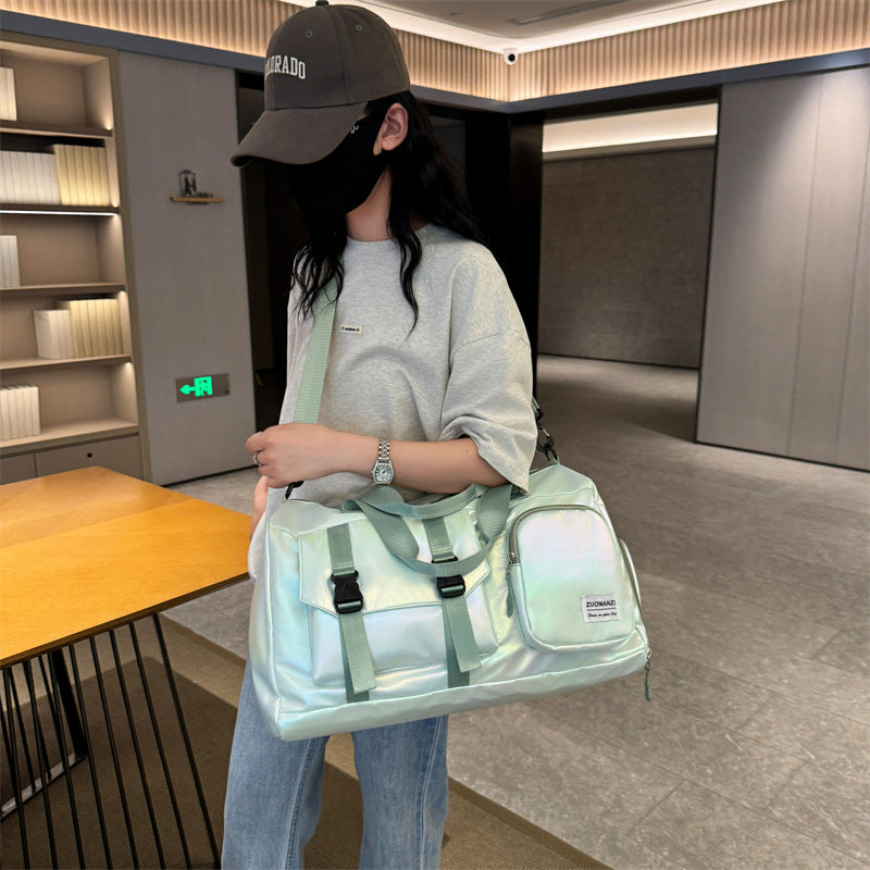 Pearl Color Iridescent Gym Bag with Wet-Dry Separation - Large Capacity Travel and Fitness Duffel 3