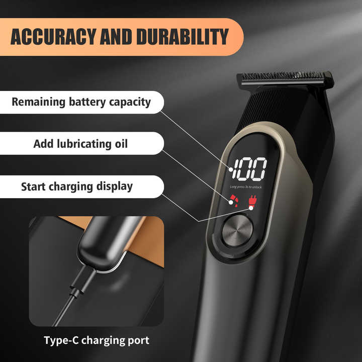 Grey 5-in-1 Digital Display Hair Clipper Set - Adjustable Multifunctional Trimmer for Hair, Beard, and Precision Grooming 3