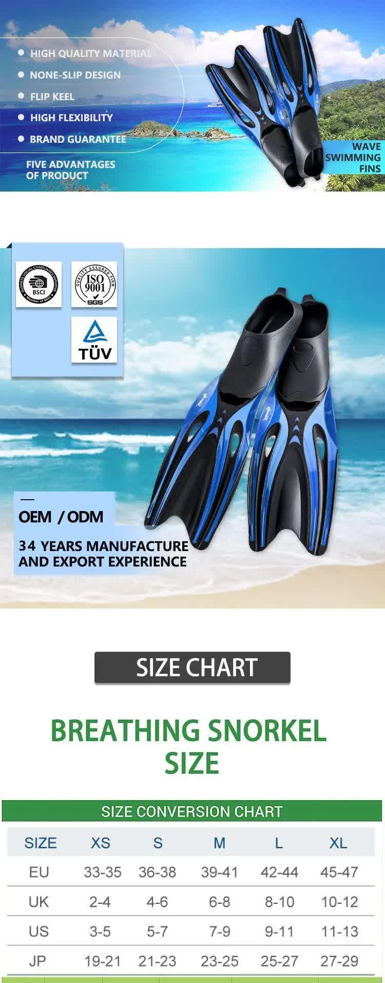 L Blue Adult Professional TPR Swim Fins - Rubber Snorkeling Flippers for Diving and Free Swimming 3