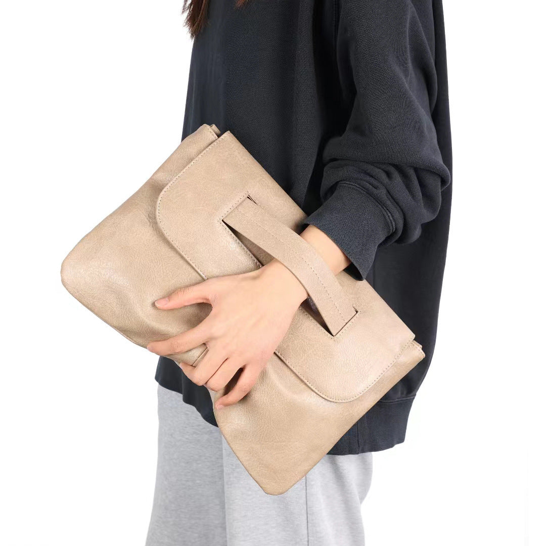 Khaki Elegant Evening Clutch Envelope Bag with 120cm Shoulder Strap - Fits 14-Inch Laptop