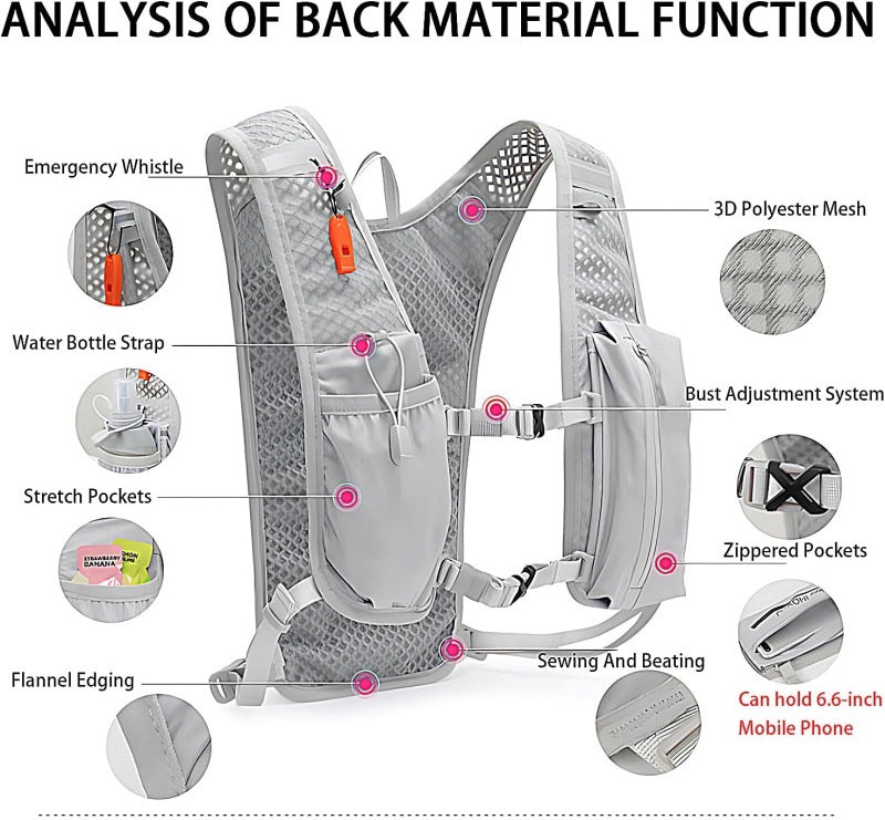 Grey Cycling Running Hiking Backpack - Breathable Hydration Pack with Vest Design for Biking, Marathon & Outdoor Sports 5