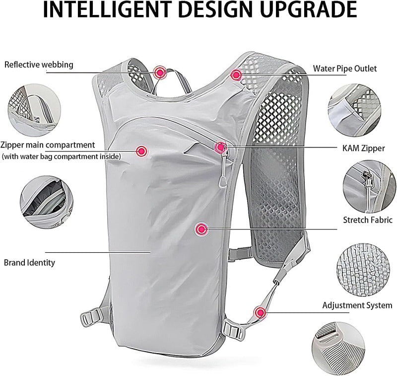 Grey Cycling Running Hiking Backpack - Breathable Hydration Pack with Vest Design for Biking, Marathon & Outdoor Sports 6