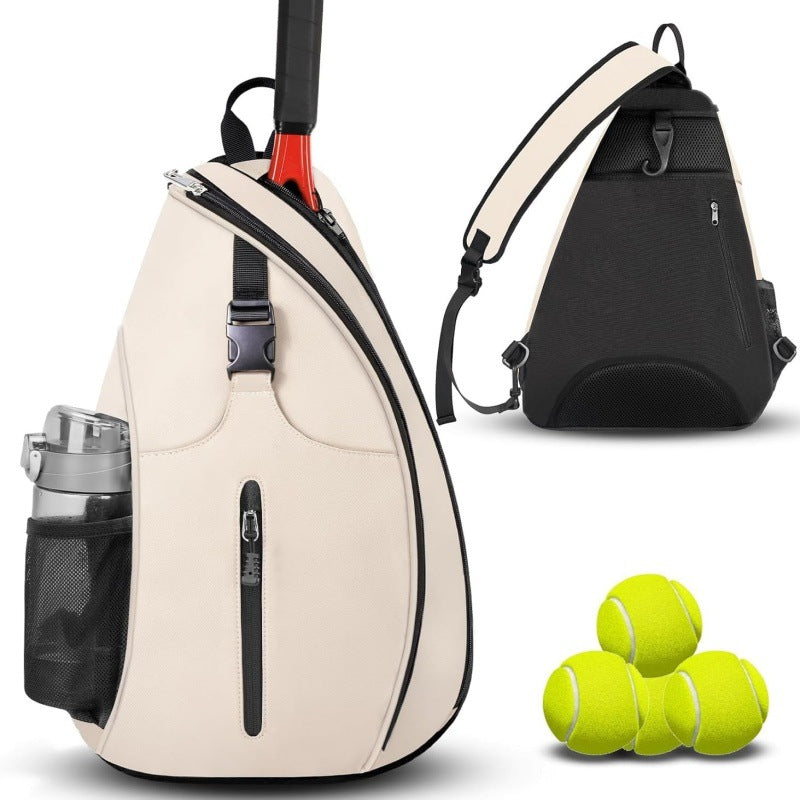 Beige Badminton Tennis Backpack - Multi-Racket Sports Bag with Shoulder Strap (Fits 2 Midsize Rackets)