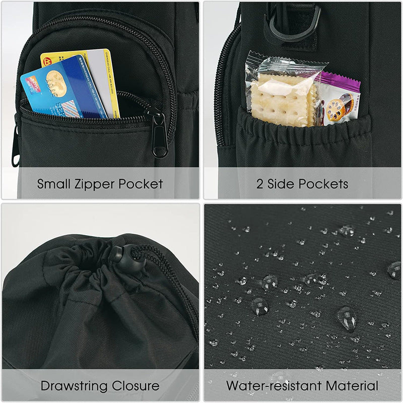 Black Insulated Cup Holder Bag with Adjustable Strap - Water Bottle Carrier with Lock Drawstring & Heatproof Handle 4