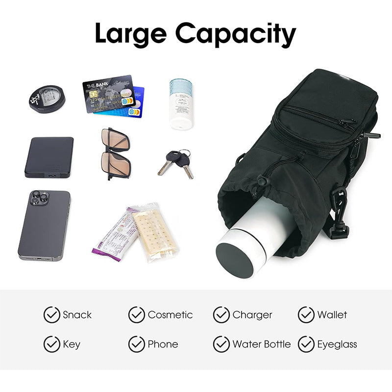 Green Insulated Cup Holder Bag with Adjustable Strap - Water Bottle Carrier with Lock Drawstring & Heatproof Handle 5