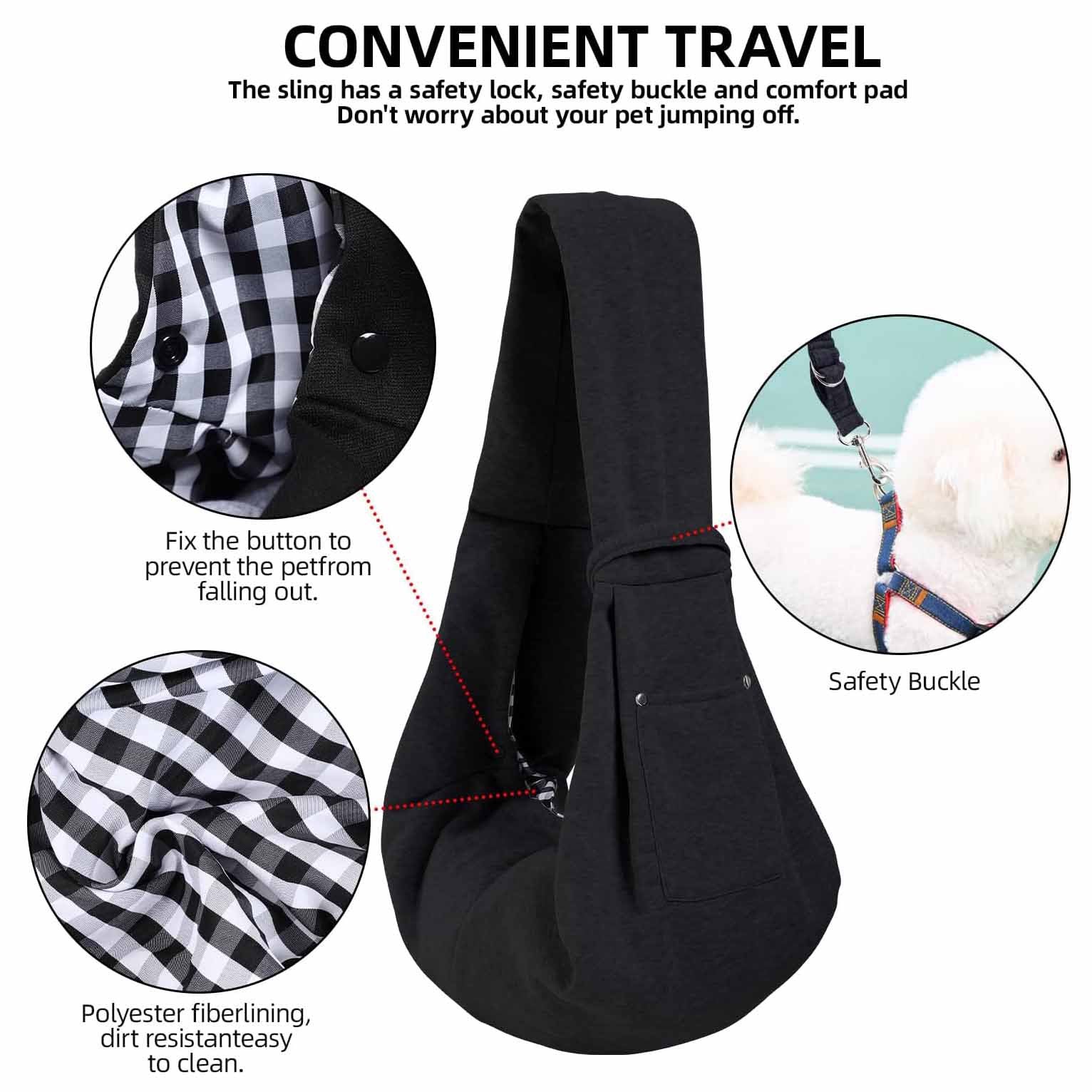 Black Portable Pet Carrier Backpack - Adjustable Shoulder Sling for Small Dogs & Cats (69.85 x 59.94 x 39.88cm) - Breathable Outdoor Travel Bag 3