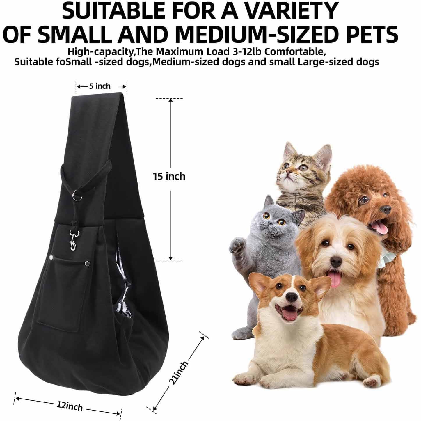 Black Portable Pet Carrier Backpack - Adjustable Shoulder Sling for Small Dogs & Cats (69.85 x 59.94 x 39.88cm) - Breathable Outdoor Travel Bag 4