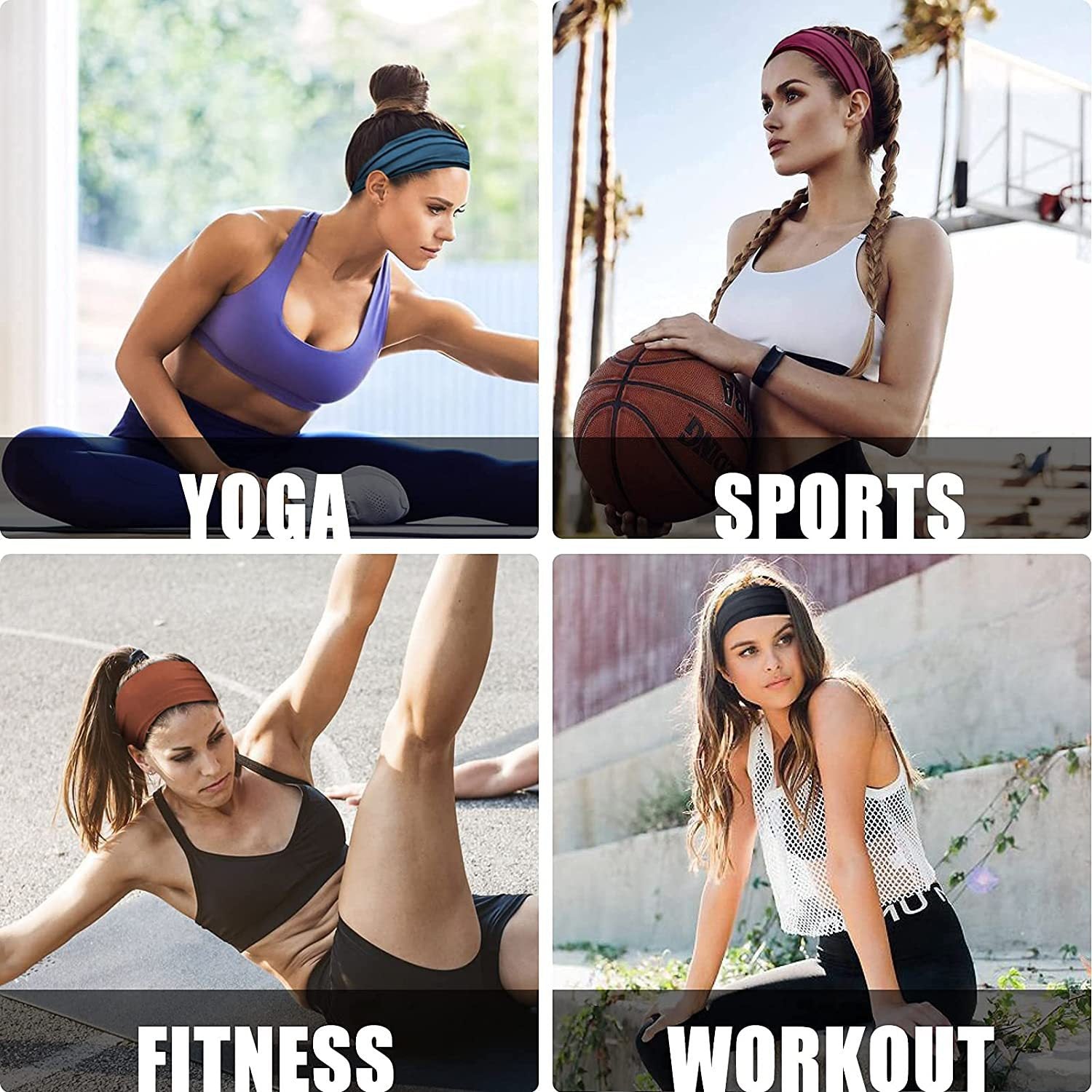 Pink 5-Pack Wide Sports Headbands for Women - Non-Slip Yoga Headwraps with Sweat-Wicking Fabric (88% Nylon+12% Spandex) 3