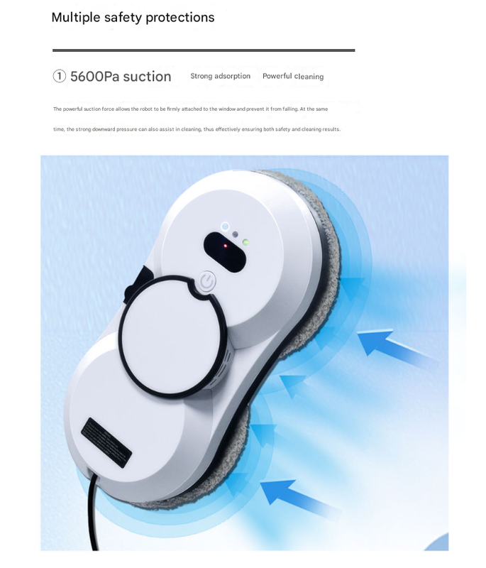 White Smart Window Cleaning Robot - 5600Pa Strong Suction, Auto Water Spray, 3 Cleaning Modes with UPS Power Backup 5