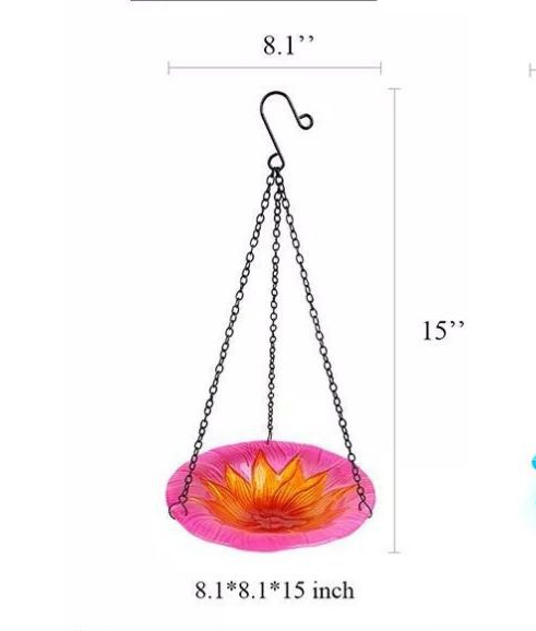 Pink Decorative Hanging Glass Flower Bird Bath - 8.1 Inch Vibrant Outdoor Garden Accent 3