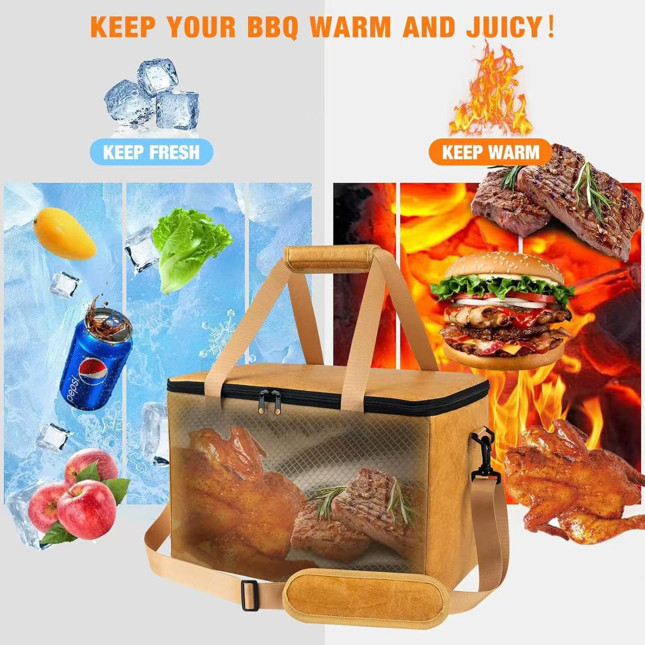 Large Reusable Insulated BBQ Bag - Thermal Meat & Food Carrier (40x25x25cm) 3