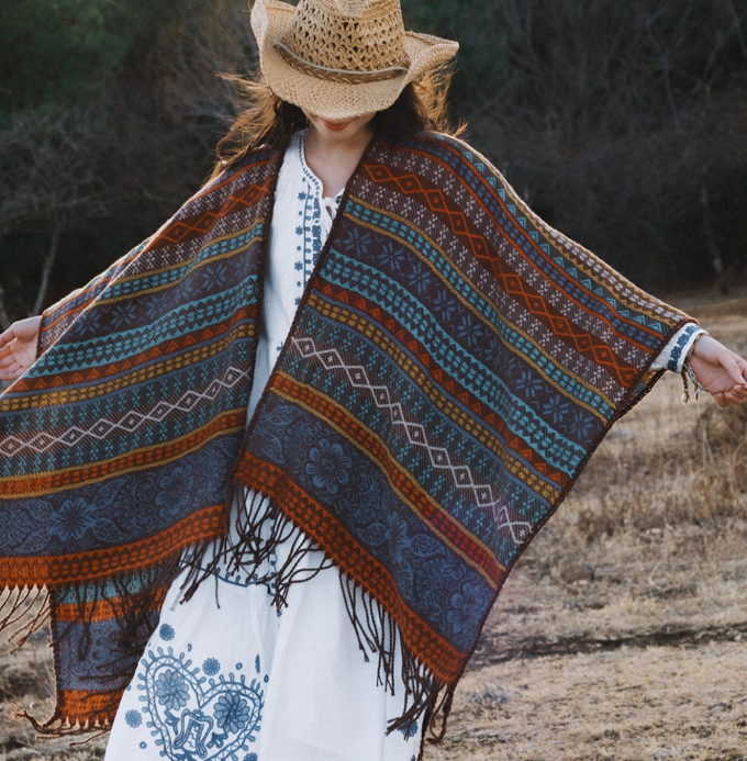 Blue Elegant Jacquard Knit Shawl Wrap - Versatile Oversized Scarf (150cm x 130cm) 3