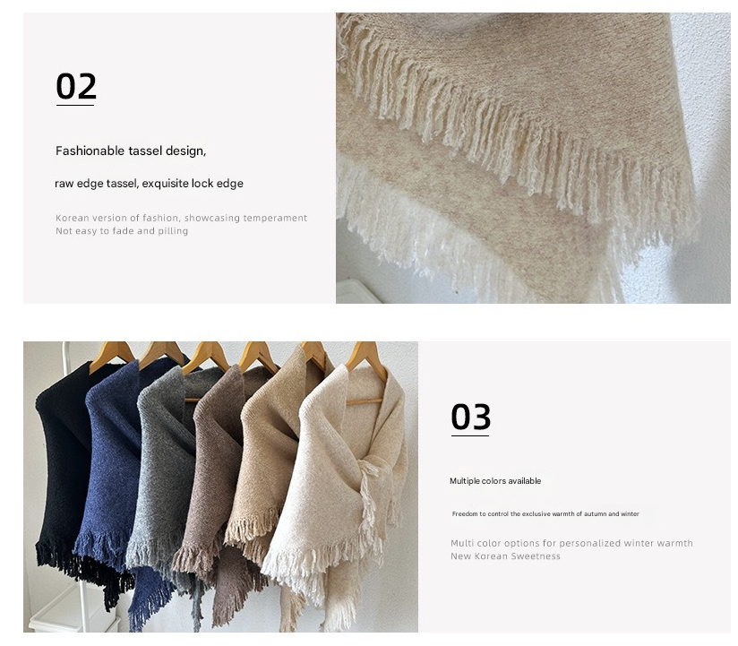 Beige Elegant Knit Scarf Shawl with Tassels - Versatile Warm Wrap (65cm x 175cm) 3