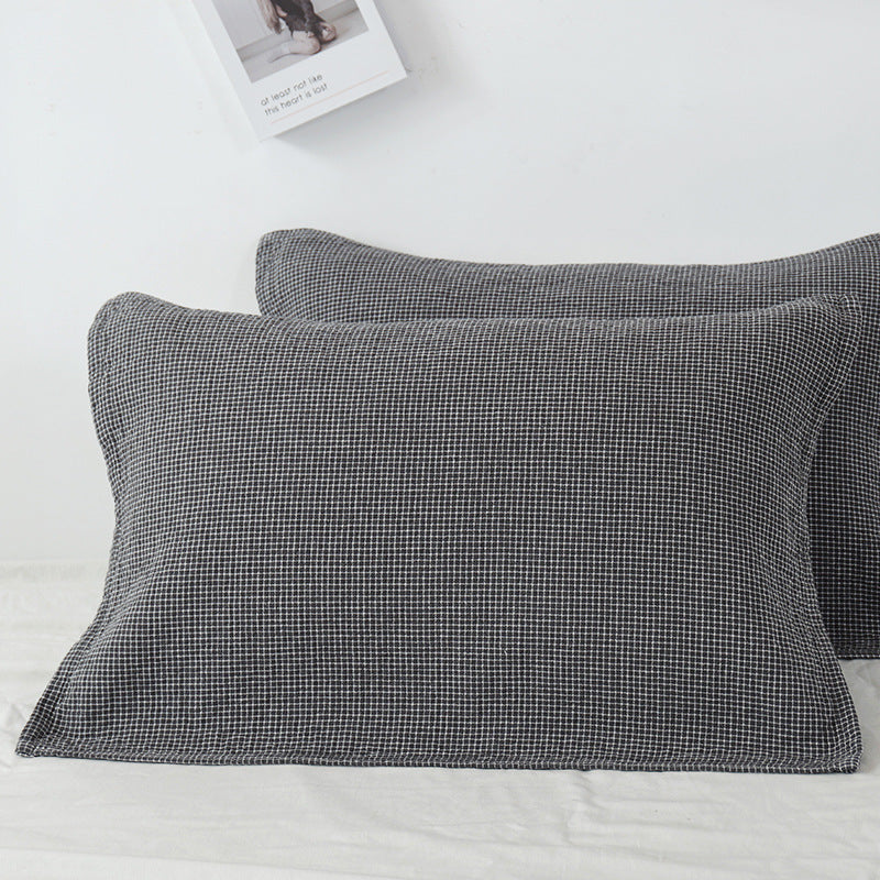 Grey Breathable 4-Layer Cotton Gauze Pillow Towel Pair - Japanese Style Grid (52x75cm)
