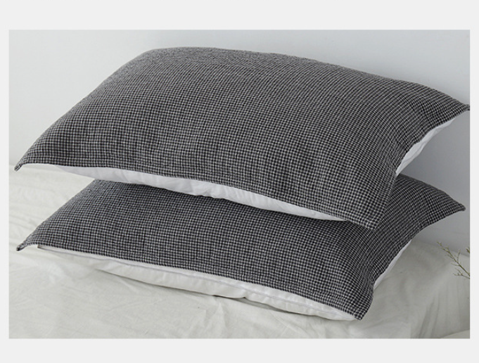 Grey Breathable 4-Layer Cotton Gauze Pillow Towel Pair - Japanese Style Grid (52x75cm) 3