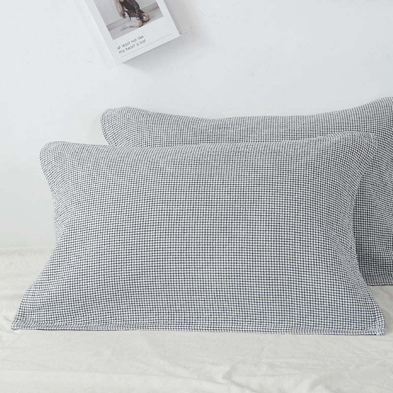 White Breathable 4-Layer Cotton Gauze Pillow Towel Pair - Japanese Style Grid (52x75cm)