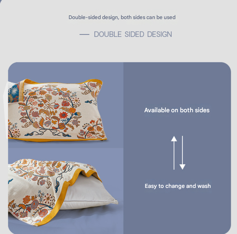 Single Blue Fontainebleau Pillow Towel Premium Cotton Gauze Pillow Towel Pair - Simple Nordic Style (52x75cm) 3