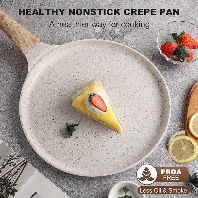 White 20cm Non-Stick Crepe Pan - Versatile Flat Skillet for Pancakes, Omelettes & Tortillas