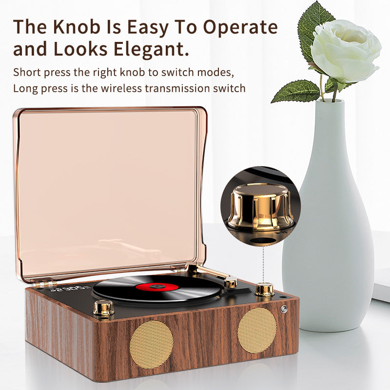 Retro Turntable Style Bluetooth Speaker & CD Player with Display - USB Rechargeable 3