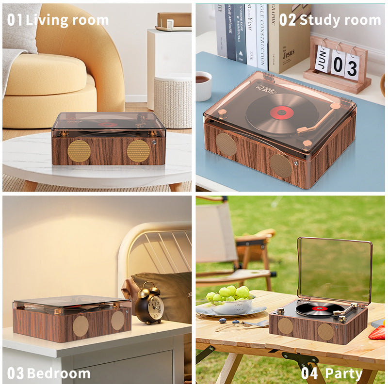 Retro Turntable Style Bluetooth Speaker & CD Player with Display - USB Rechargeable 4